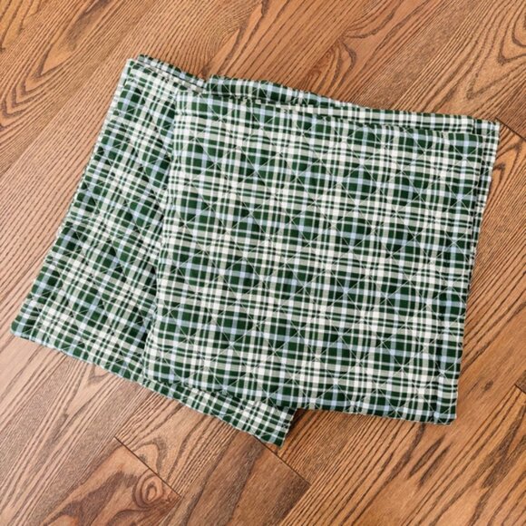 Laura Ashley Green White Light Blue Plaid Pillow Sham Covers 28”x28” - Picture 1 of 8